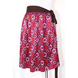 A Common Thread Brown Fuchsia Purple Red Silk Bead Tie Waist Skirt P XS $249